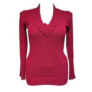Y2K Its Our Time Womens Tunic Sweater Pullover Knit V Neck Dark Wine Red Large